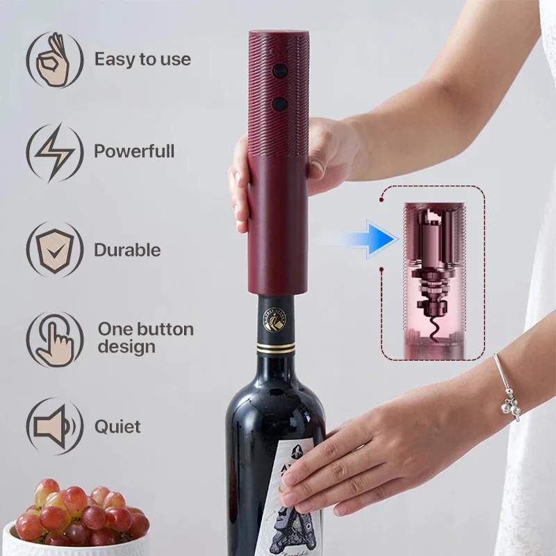 Wine Opener Electric - ที่เปิดขวดไวน์ไฟฟ้าแบบพกพาสำหรับใช้ในครัวเรือน ที่เปิดขวดไวน์อัตโนมัติ อุปกรณ์เปิดขวดไวน์