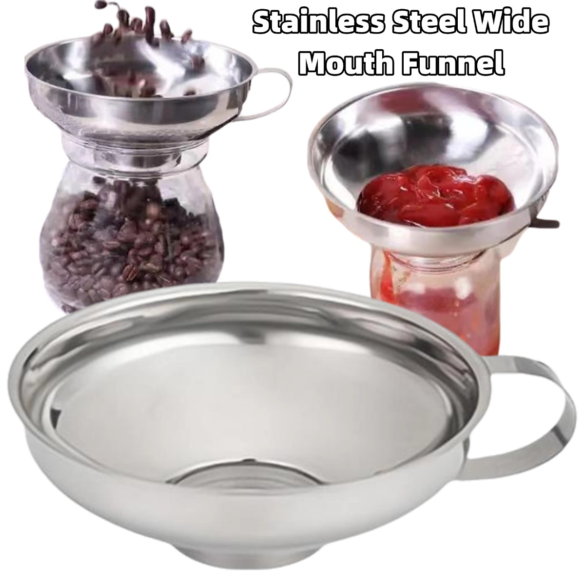 Wine Aerator Pour - พรีเมียม ‌ กรวยปากกว้างสแตนเลสสำหรับเทแยม ไวน์ และเครื่องเทศลงในขวดโหลและขวดแก้ว –