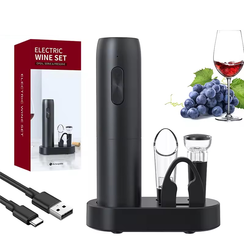 Wine Opener Electric - 4-in-1 ไฟฟ้าขวดที่เปิดไวน์ชุดชาร์จไฟฟ้าอัตโนมัติ Corkscrew ที่เปิดไวน์ชุดไวน์ Stopper,ไวน์ Pourer