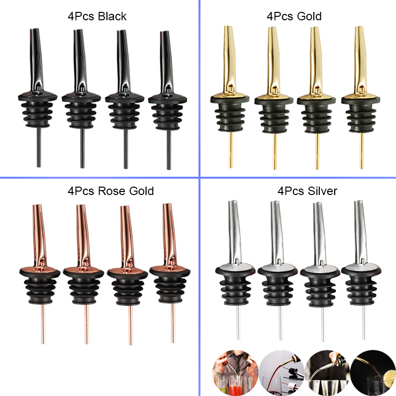 Wine Aerator Pour - 4 ชิ้นสีดํา/Rose Gold/Silver Liquor Pourers, สแตนเลสสตีลขวดเหล้า