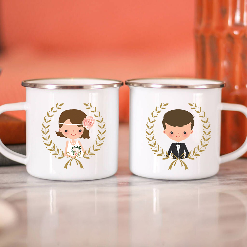 Wine Beer Coffee Drink - แก้วกาแฟเคลือบสุดสร้างสรรค์สำหรับเจ้าบ่าวแต่งงานกับไฟ LED ไวน์ถ้วยโกโก้ถ้วยสำหรับคู่รักแก้วน้ำนมของขวัญวาเลนไทน์