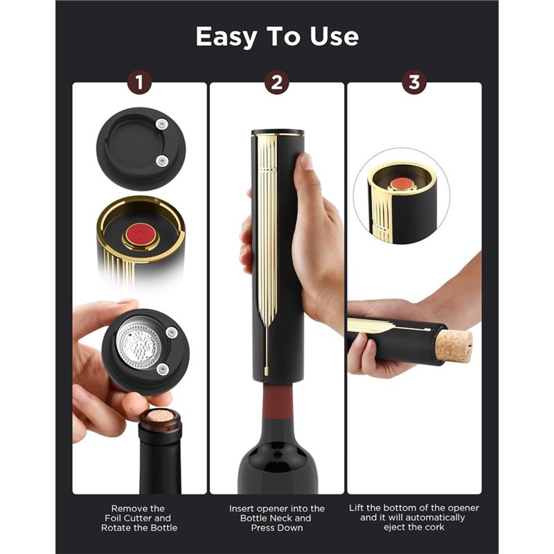 Wine Opener Electric - ที่เปิดขวดไวน์ไฟฟ้าอัตโนมัติประสิทธิภาพสูง ชาร์จซ้ำได้ พร้อมฐานชาร์จและที่ตัดฟอยล์ สำหรับขวดไวน์ 60 ขวด