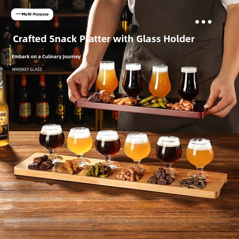 Wine Beer Tasting - ถาดใส่แก้วคริสตัลสำหรับชิมไวน์และวิสกี้ พร้อมที่วางแก้วสำหรับการทดลองชิมไวน์แดง
