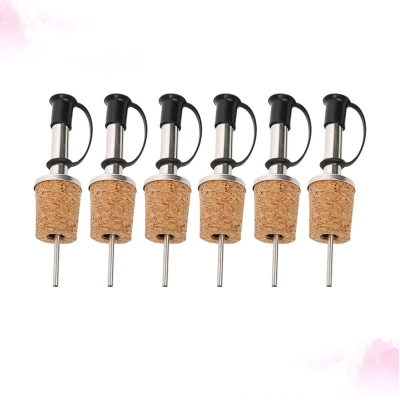 Wine Aerator Pour - ที่เทไวน์สแตนเลสดีไซน์ไม้ก๊อกฝาครอบกันฝุ่นขวดน้ำมันมะกอกฝาครอบเทขวดแอลกอฮอล์6ชิ้น