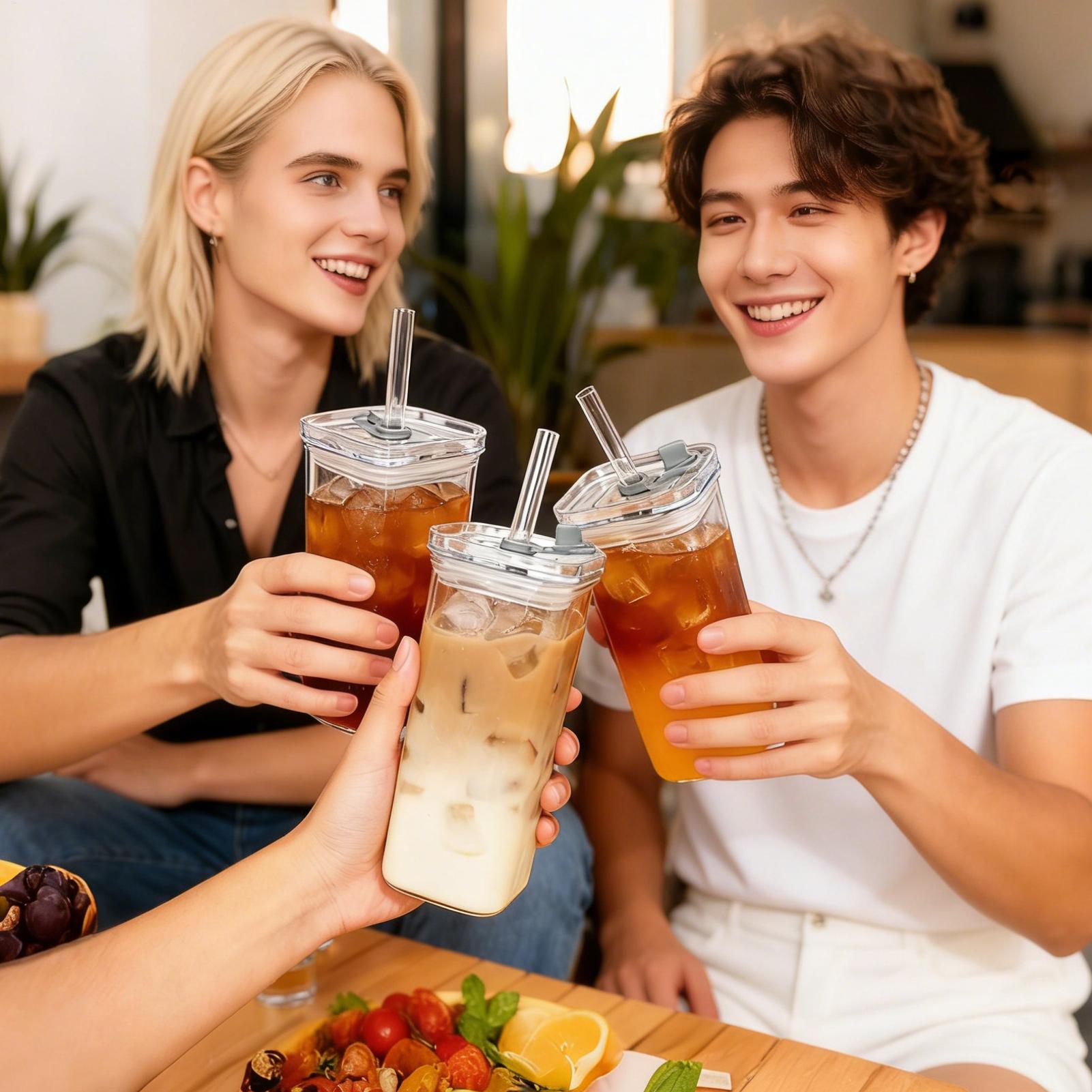 แก้วน้ำมีฝาปิด แก้วใสทรงสี่เหล - Wine Beer Coffee Drink บทวิจารณ์และราคา